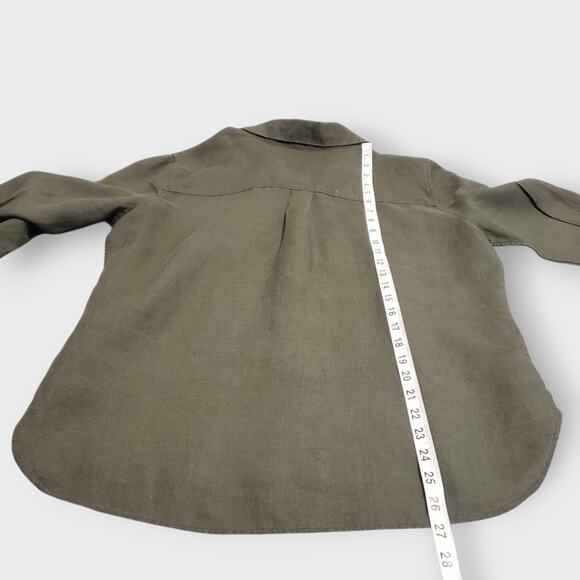 Chico's Dark Green 100% Linen Button Up Shirt Sz 6 Small Career Contemporary - Picture 11 of 12